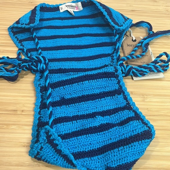 NWT Lemlem L 100% Cotton Knit Bathing Suit Bikini Bottom Blue Stripe Adjustable - Picture 7 of 11